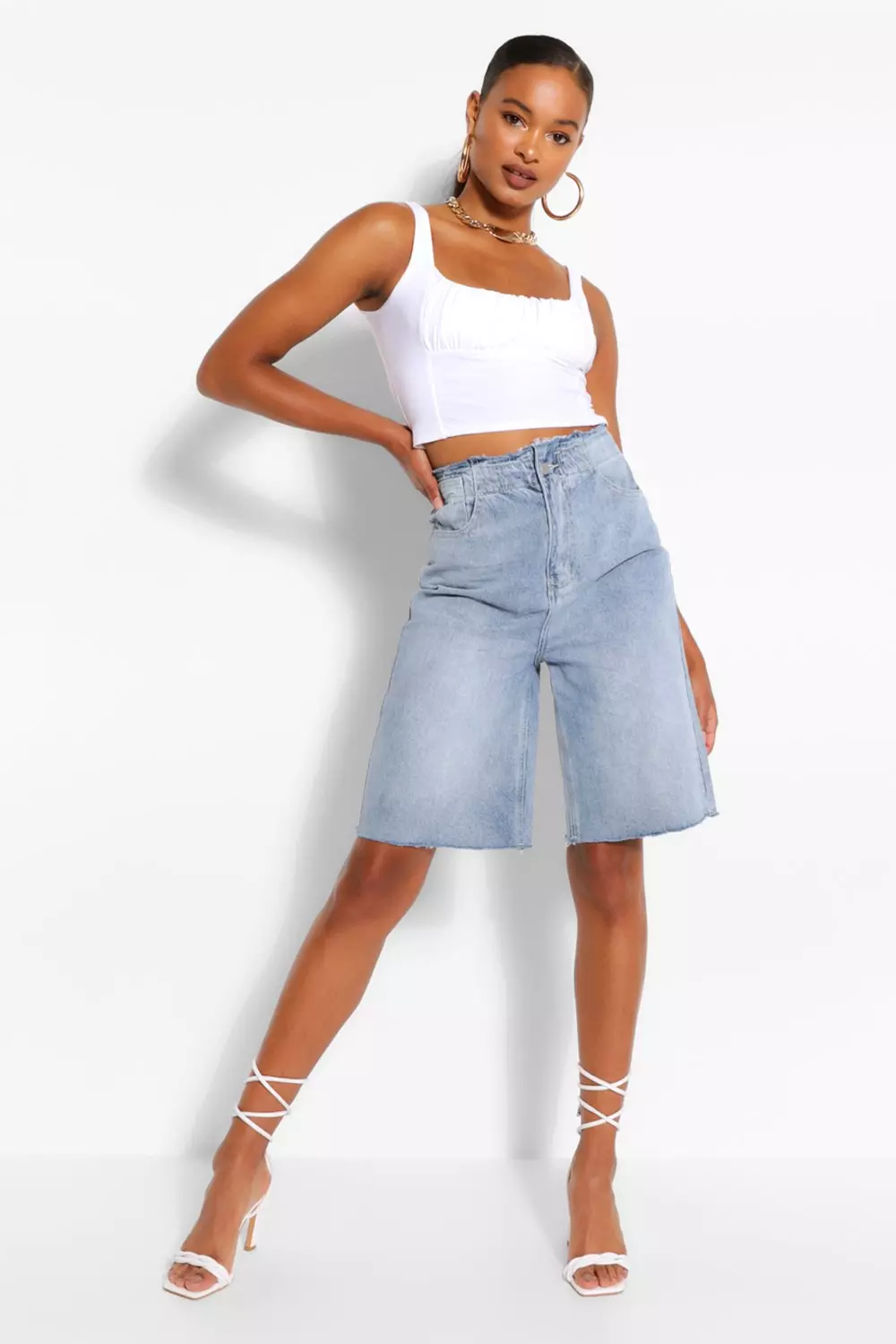 Longline denim short on sale